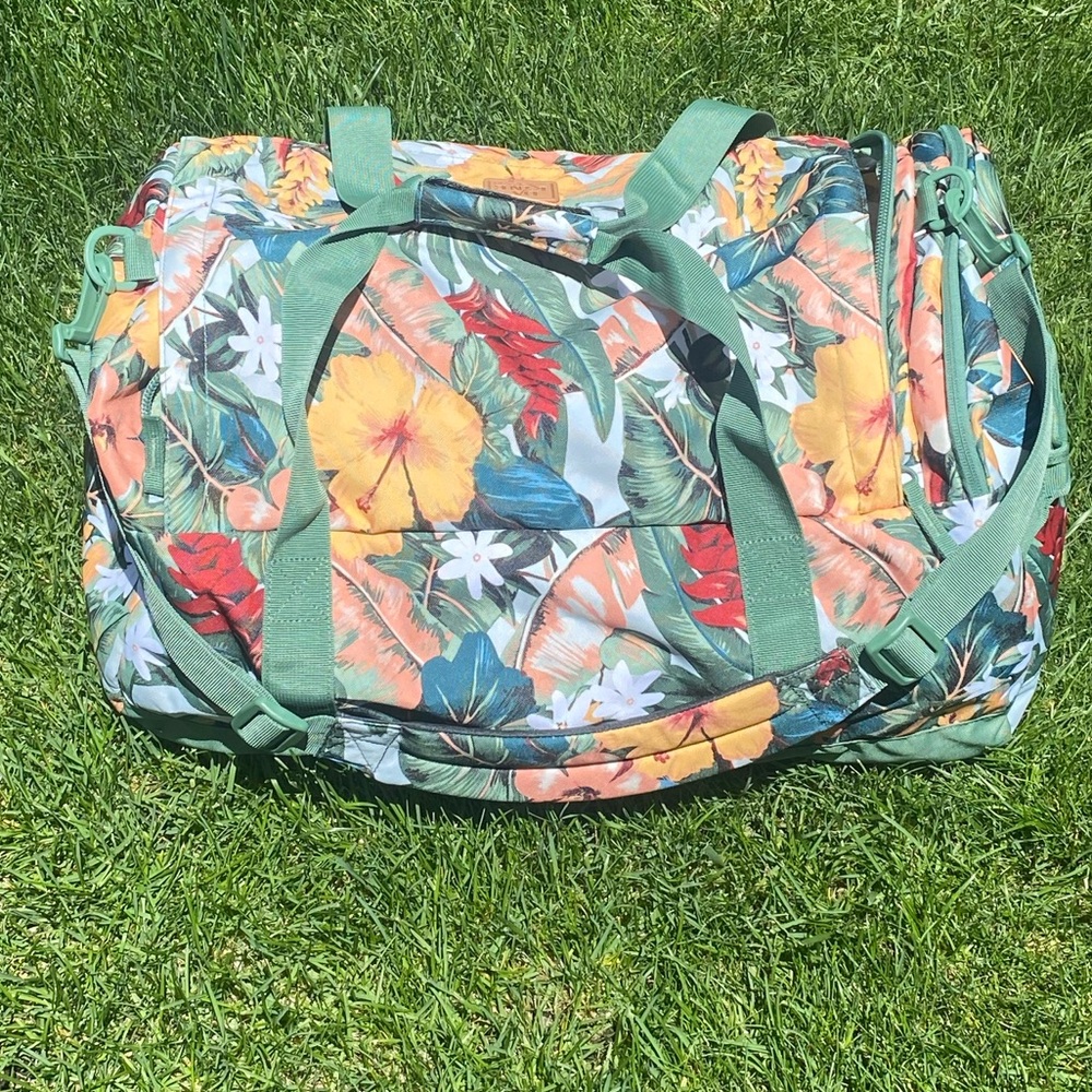 Floral Duffel Bag with Green Straps